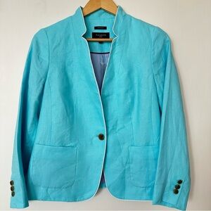 Talbots Linen Blazer Aqua Blue Aberdeen NWT Petite 6P Classic Jacket